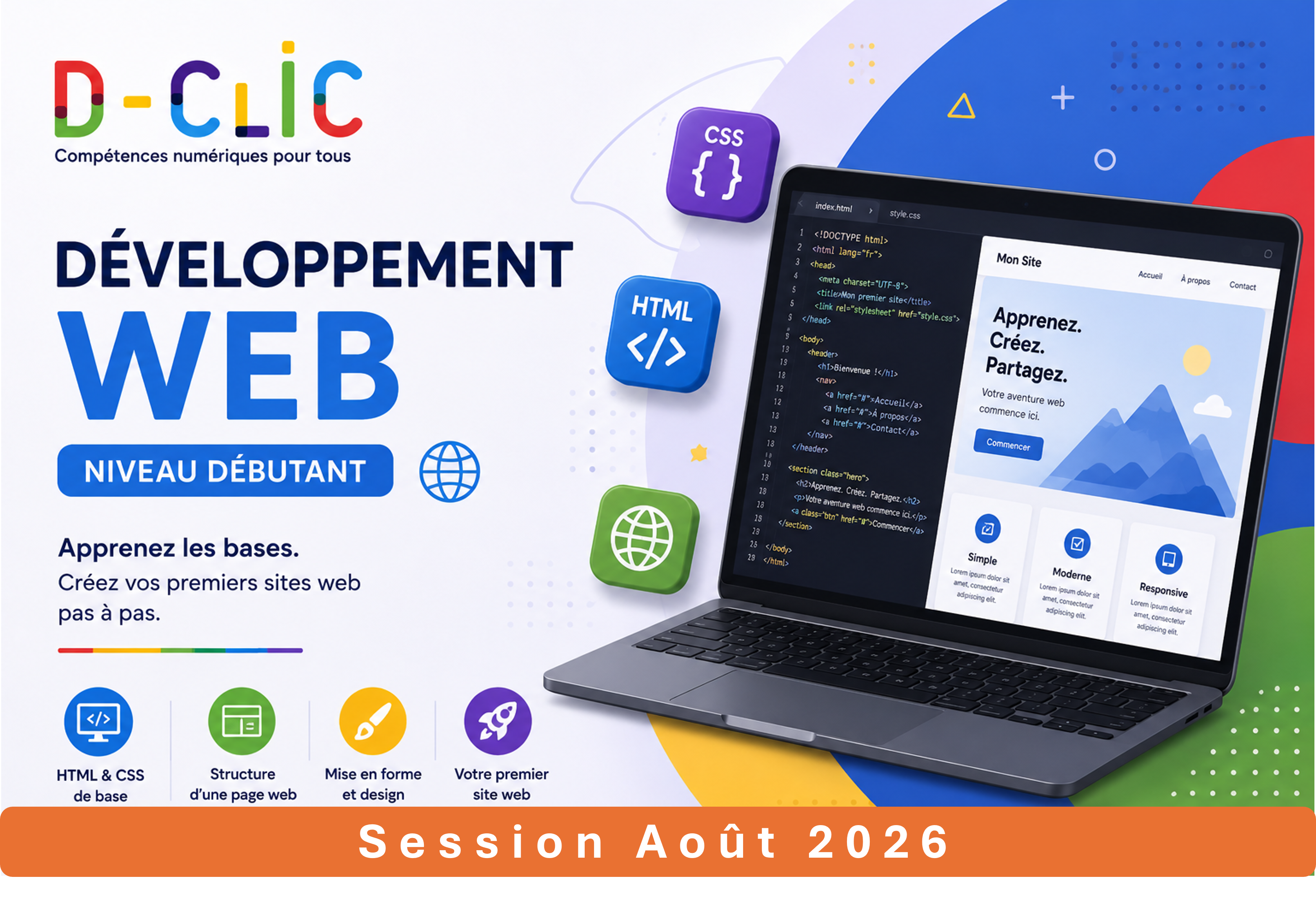 Développement Web niveau débutant - Session Août 2026